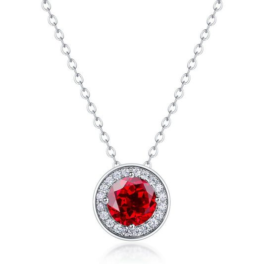 S925 Sterling Silver Lab-Grown Gemstone Round Pendant Necklace