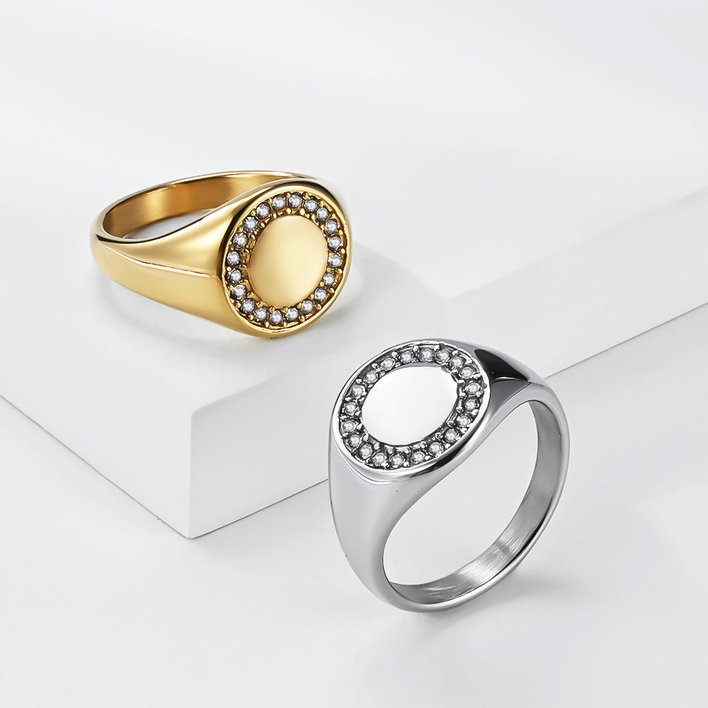Zircon Gold-Plated Stainless Steel Ring Unisex