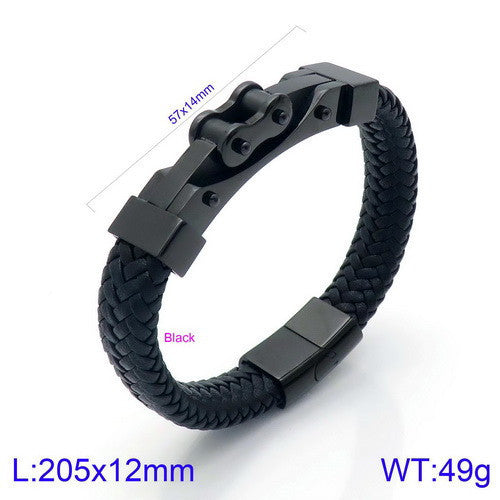 Planderful Men Punk Chain Leather Bracelet Stainless Steel