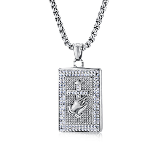 Cross-Border Jewelry Factory Hiphop Prayer Hand Cross Necklace