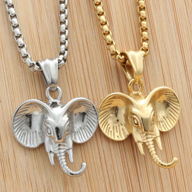 Titanium Steel Punk Elephant Pendant Necklace for Men - Hollow Design Animal Jewelry