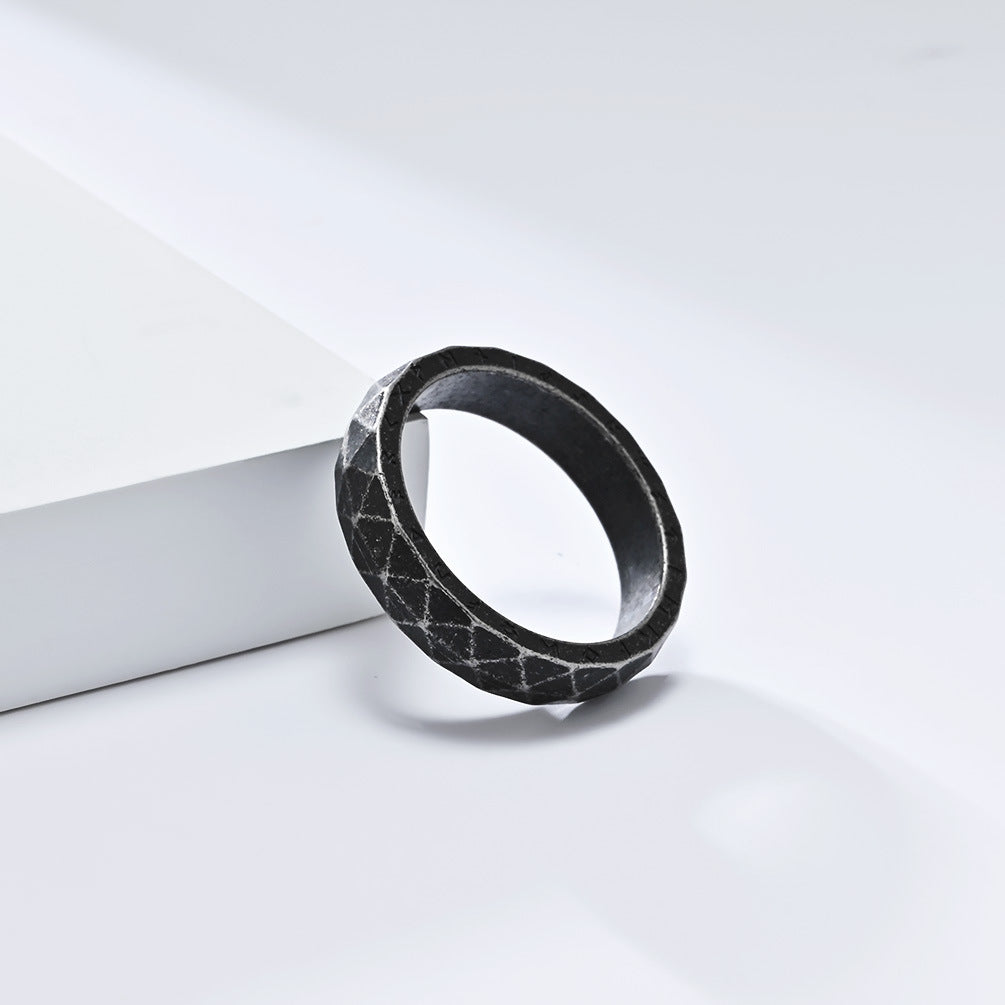 Titanium Steel Ring For Mens Nordic Retro Rhombus Viking Text Design Planderful Everyday Genie