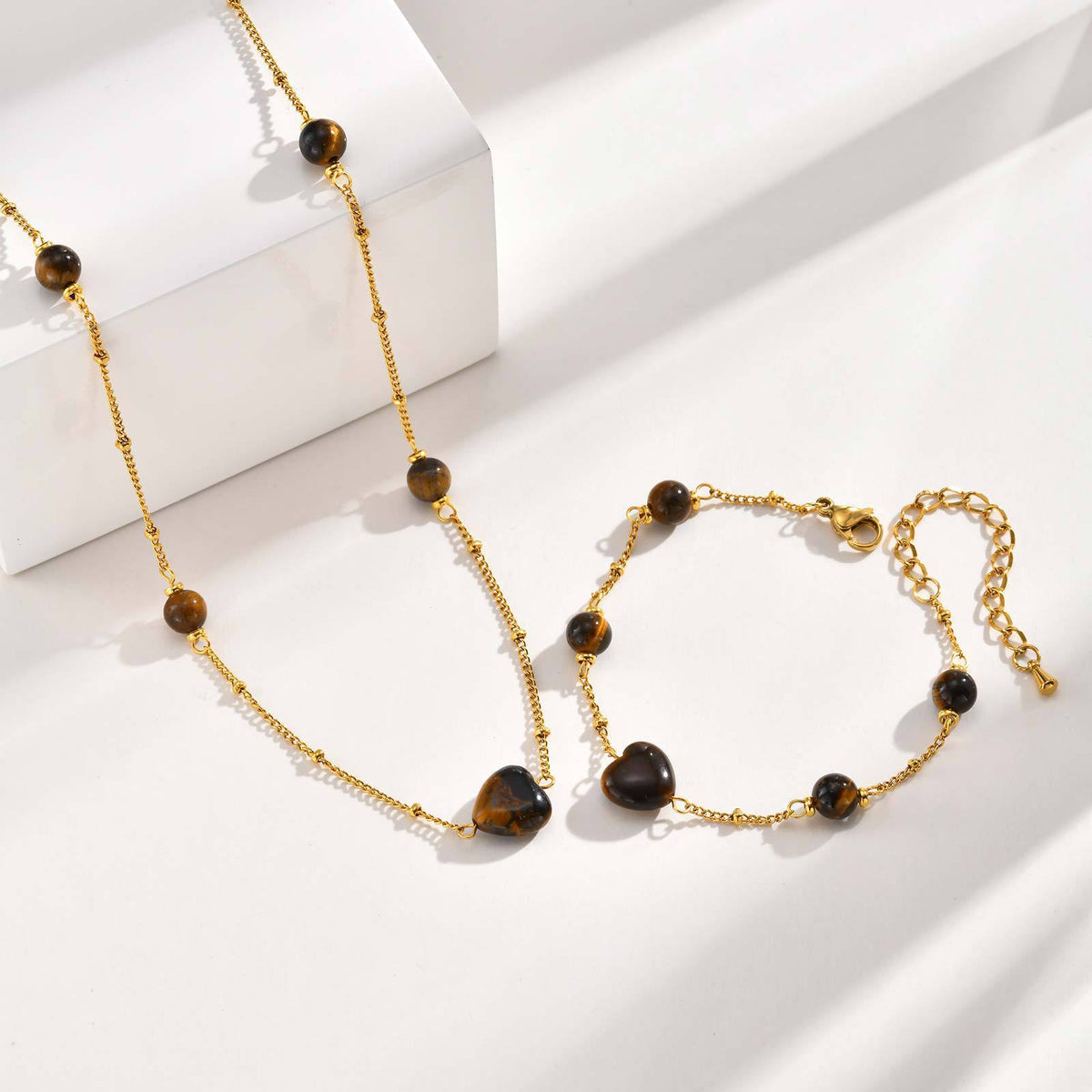 Heart Tiger's Eye Stainless Steel Bracelet