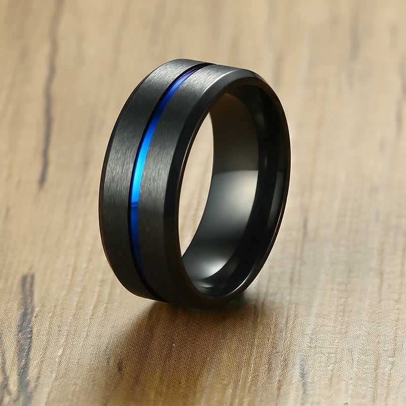 Men Rings Trend Titanium Steel Blue Joint Grooves Ring