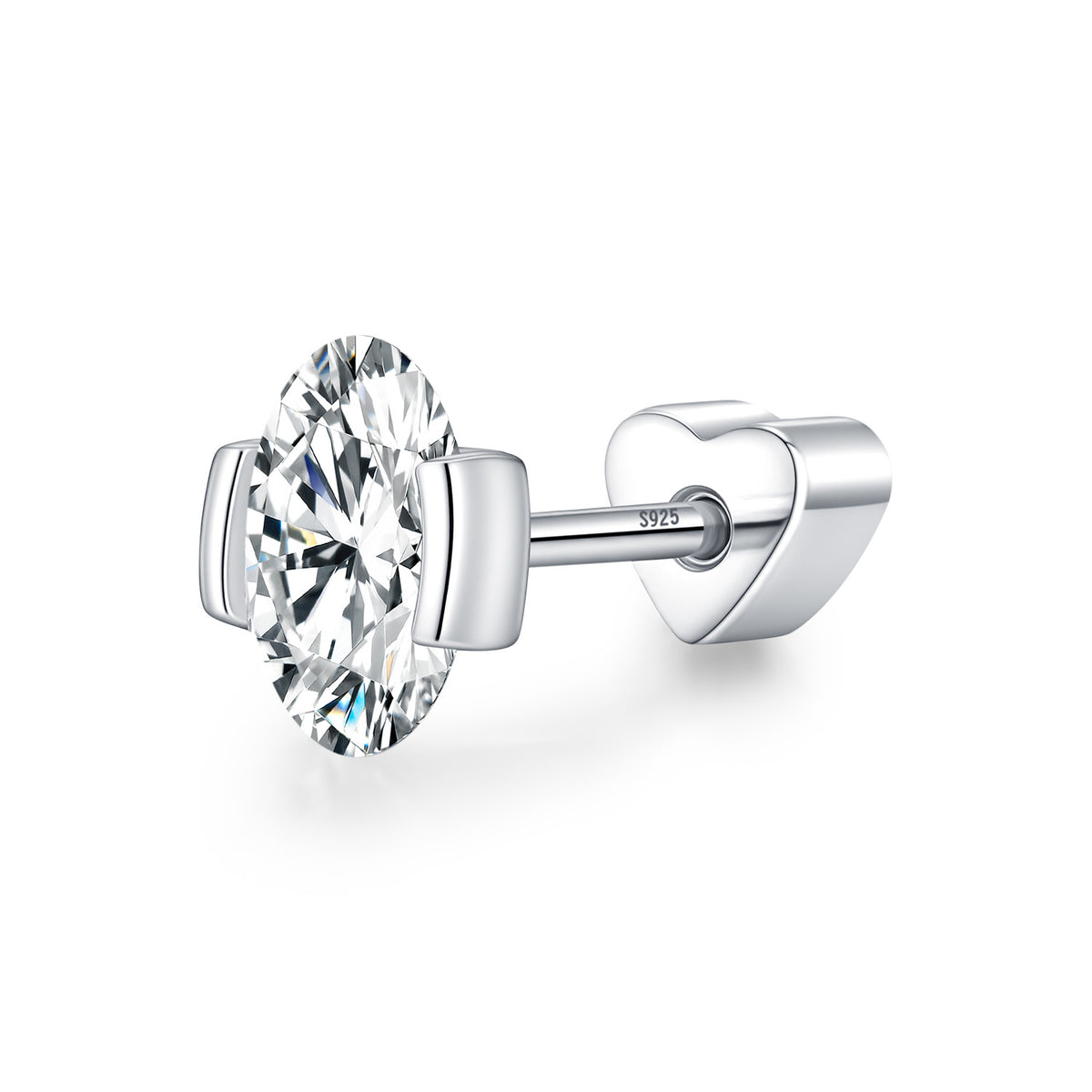 925 Sterling Silver Oval Moissanite Screw-Back Stud