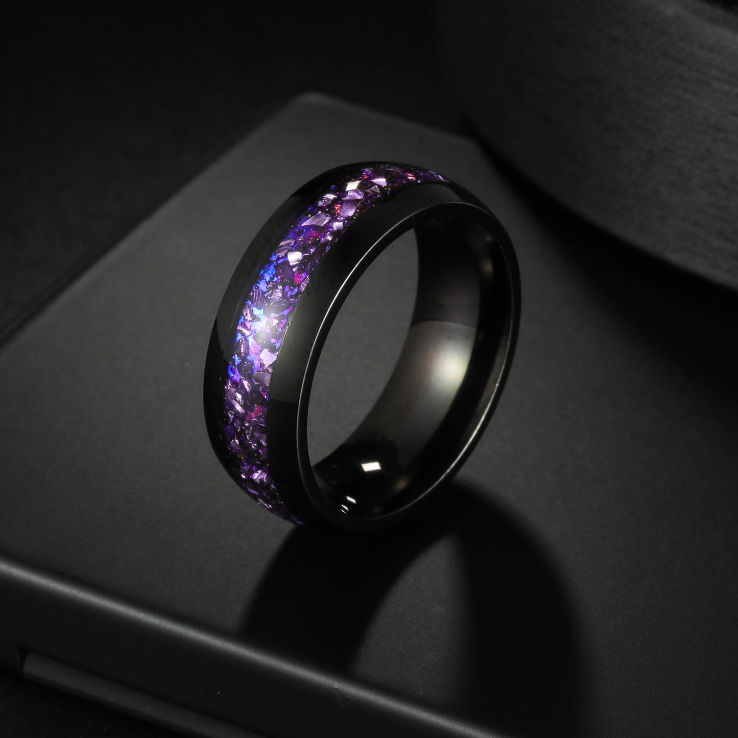 Planderful Amethyst Mens Ring Titanium Steel Wedding Band