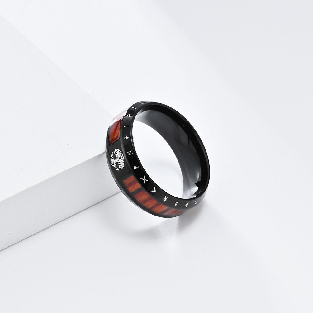 Steel Ring – Vintage Nordic Viking World Tree Men's Ring With Wood Grain Texture And Bold Design