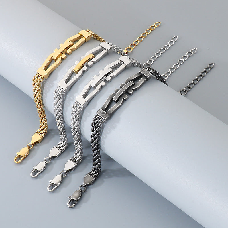Style Adjustable Day Buckle Woven Bracelet – Daily Stainless Steel Cross Chain Men's