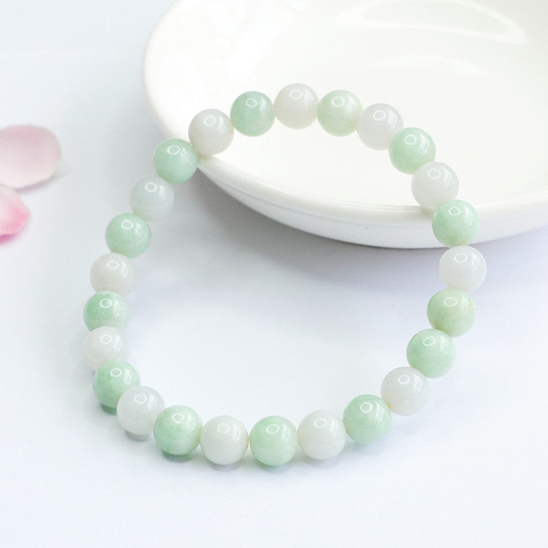 Fortune's Favor Sterling Silver Natural Jade Bracelet with Green and White Beads