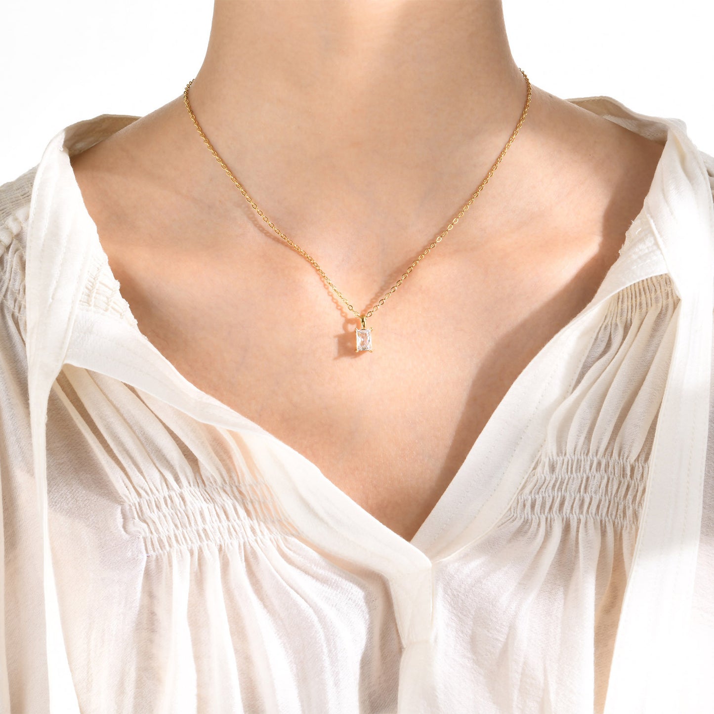 Women's Stainless Steel Geometric Green Red Zircon Necklace