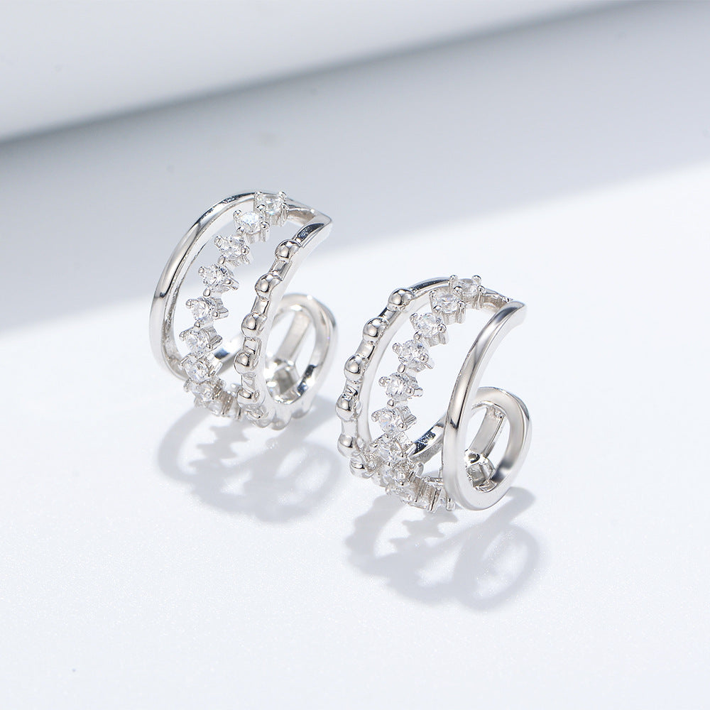 French Earrings S925 Sterling Silver Geometric Hollow Zircon Ear Clips, No Ear Piercings,