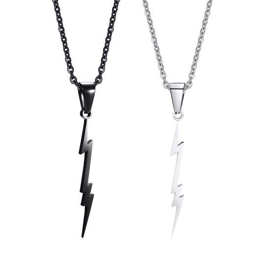 Geometric Simple Personality Stainless Steel Black Lightning Pendant Necklace Men's Accessories