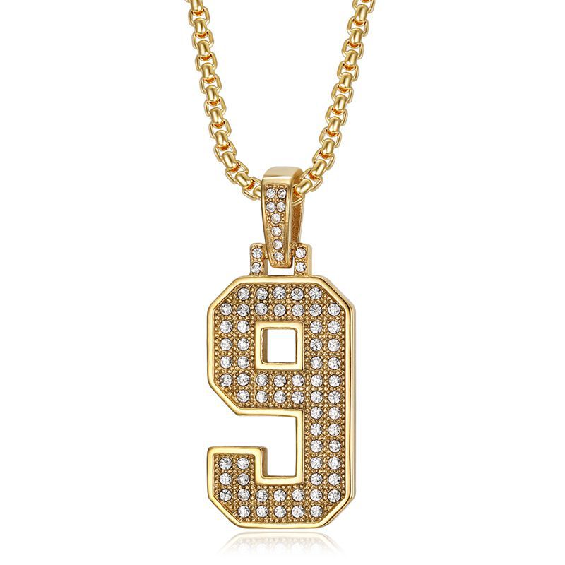 Planderful Everyday Genie Hiphop Stainless Steel Gold Plated Zircon 0to9 Digital Pendant Necklace For Men