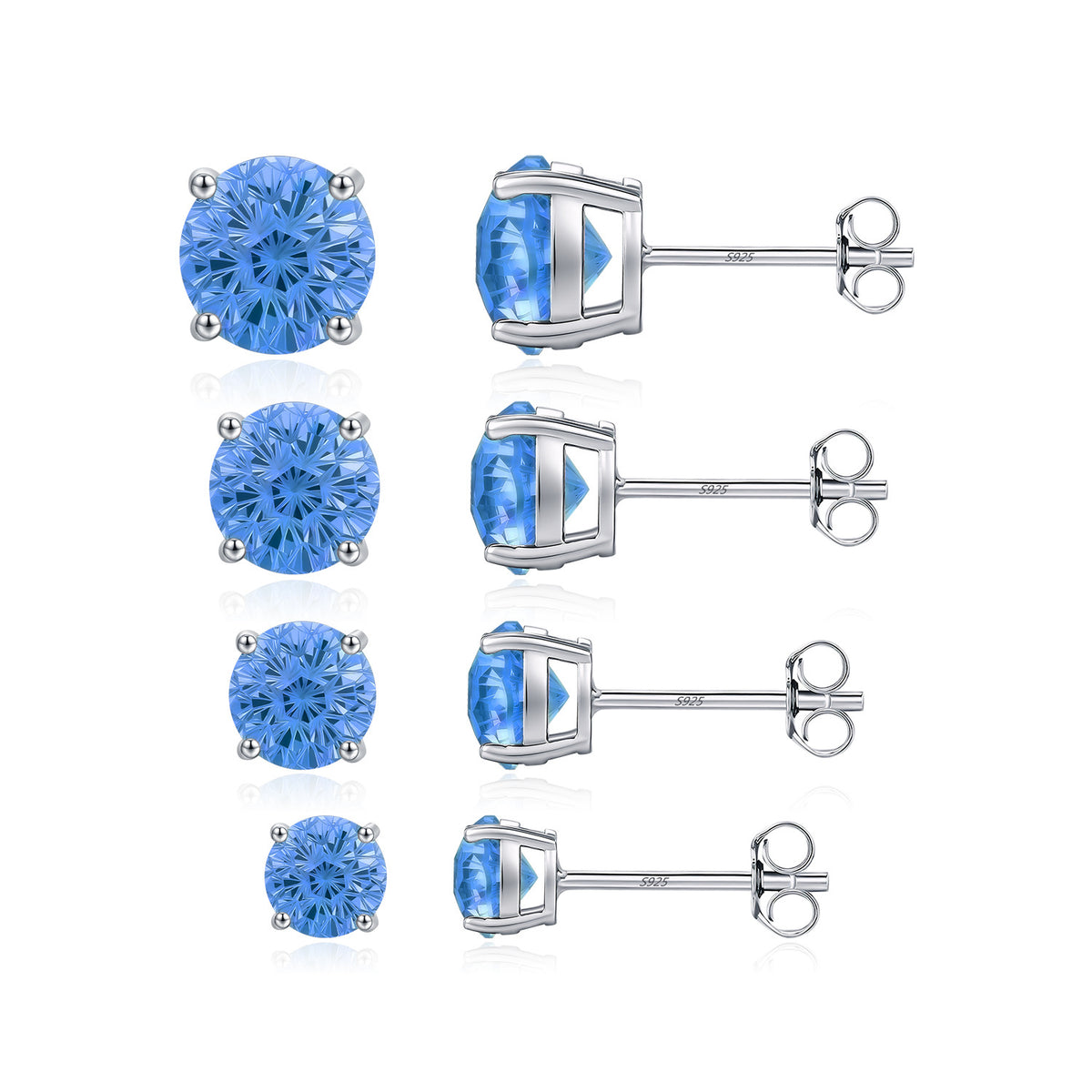 925 Sterling Silver Royal Blue Fireworks-Cut Zircon Stud Earrings