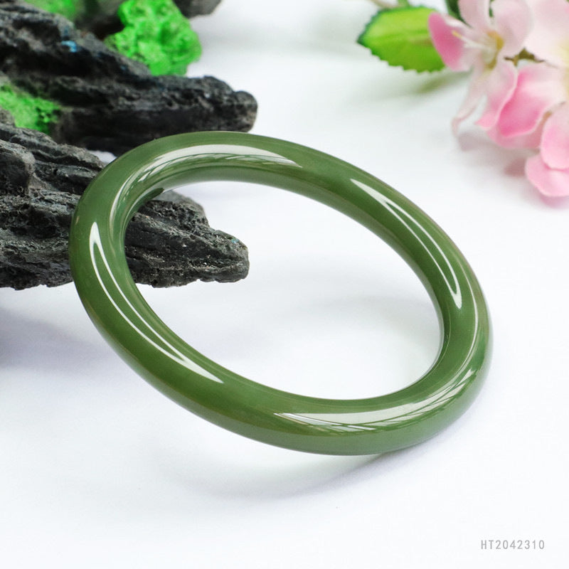 Lake-Green Hetian Jade Round Bangle