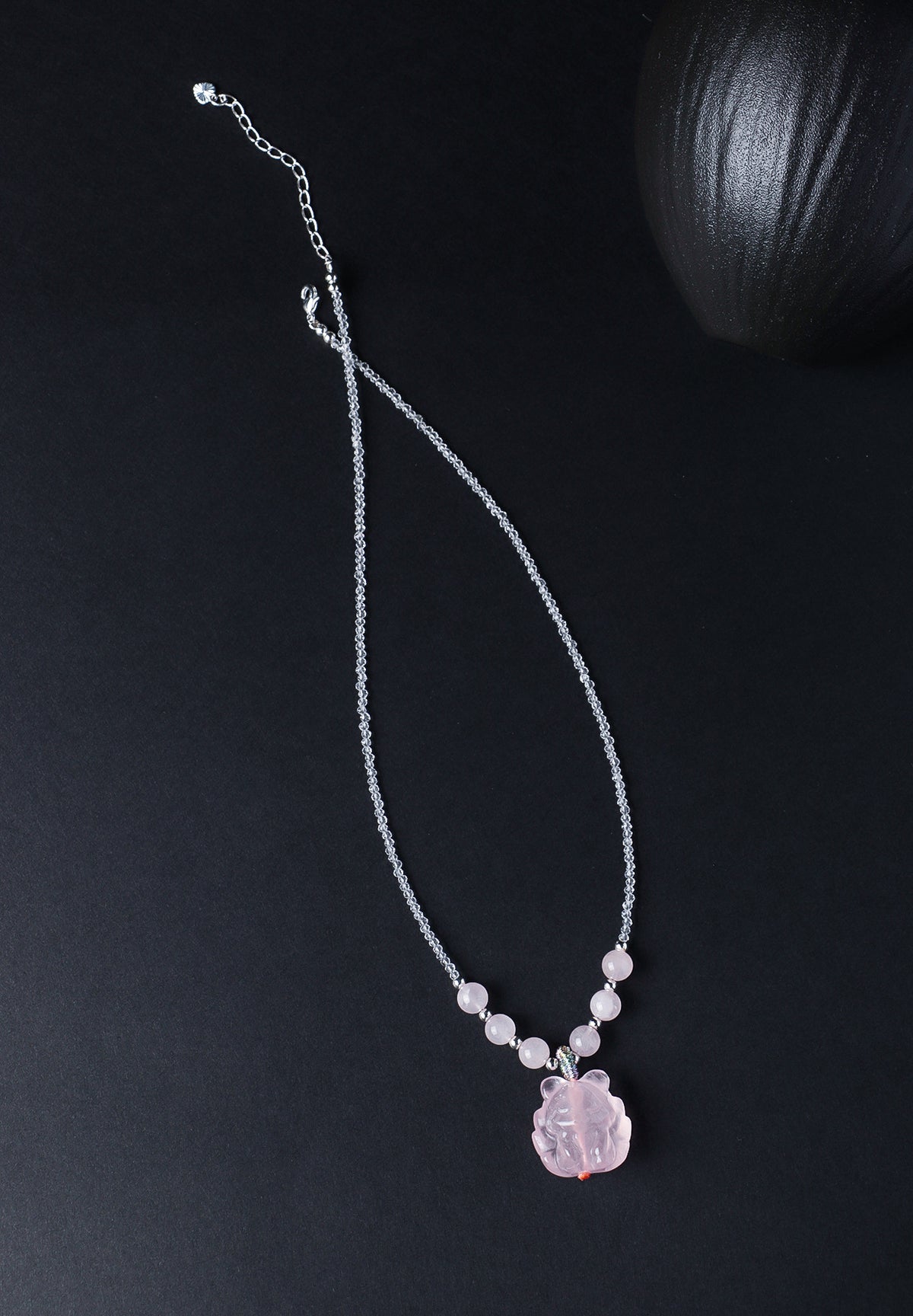 Rose Quartz Crystal Nine-Tailed Fox Pendant Necklace