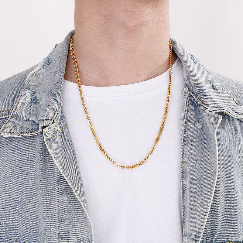 Trend 3mm Positive And Negative Keel Necklace, Hip-Hop Simple Electroplated Magnet Buckle Titanium