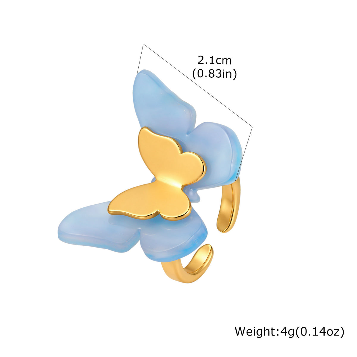 Cold Style Stainless Steel Blue Butterfly Double-Layer Open Ring