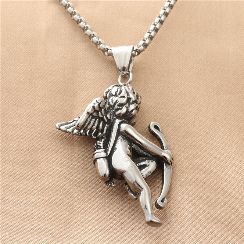 Titanium Steel Angel Pendant Necklace for Men - Retro Punk Style