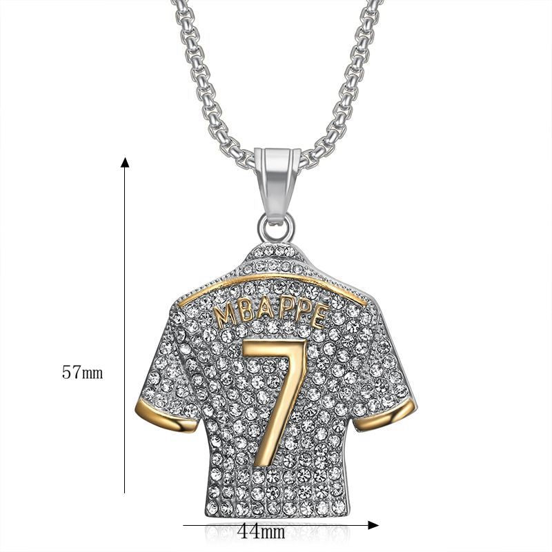 Planderful Football Jersey Pendant Necklace Titanium Steel Gold Plated Zircon No 7 Star For Hip Hop Fans