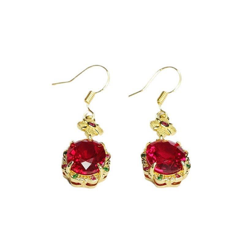 Lab-Grown Ruby Clover Drop Earrings