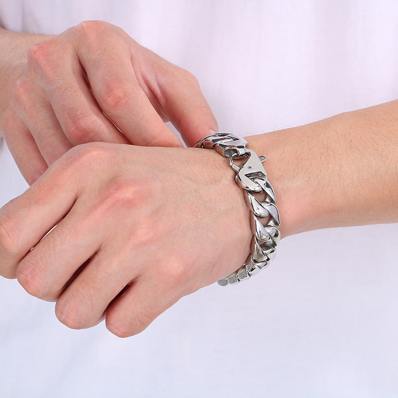 Retro Cuban Chain Titanium Steel Men Bracelet 15mm Classic
