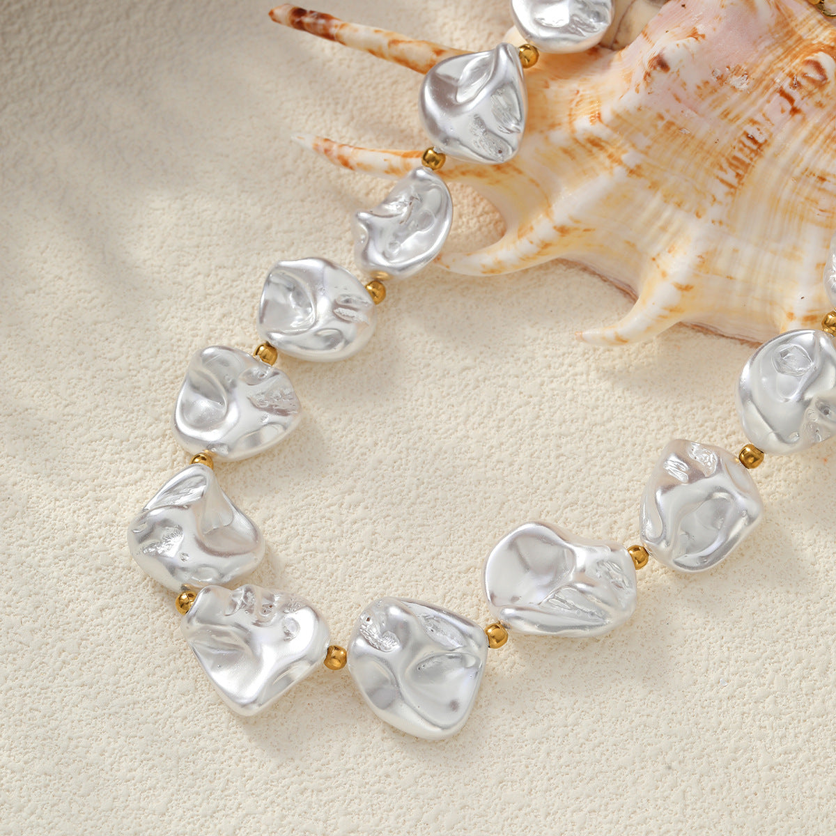 Ocean Special-Shaped Pearl Shell Beaded Necklace Starfish Stacked With Stainless Steel Thin