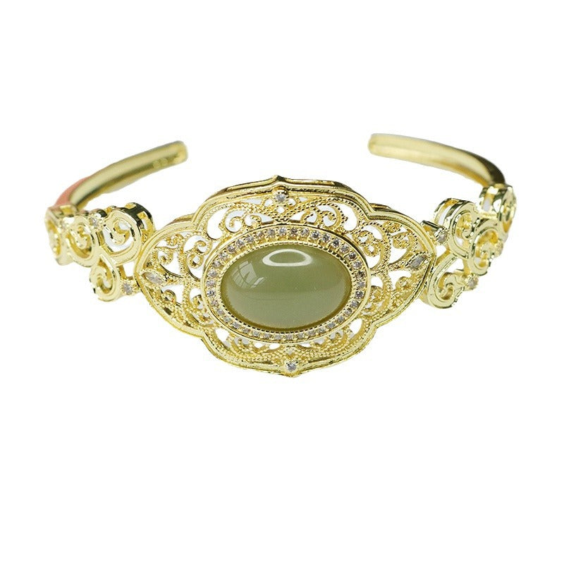 Hetian Jade Cloud-Motif Openwork Bangle
