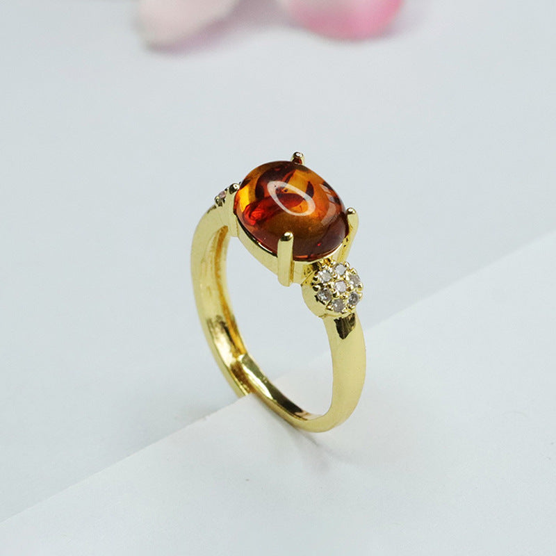Amber Zircon Sterling Silver Ring with Adjustable Opening