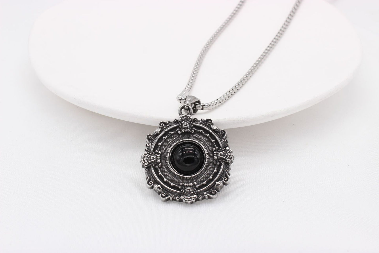Planderful Gothic Black Stone Titanium Steel Tag Pendant For Men And Women Unisex Protection Statement Jewelry