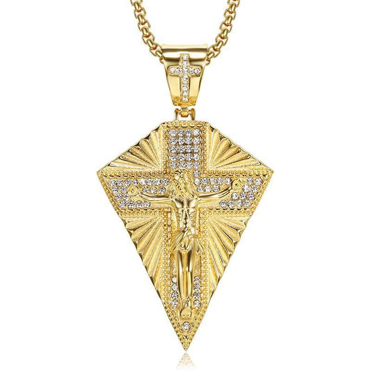 Planderful Hip Hop Jesus Pendant Necklace Stainless Steel Gold Plated Zircon Bold Statement Jewelry For Hip Hop Fans