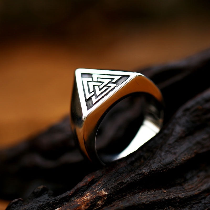 Planderful Odin Rune Ring Stainless Steel Nordic Triangle Logo For Men Unisex Hip Hop Jewelry