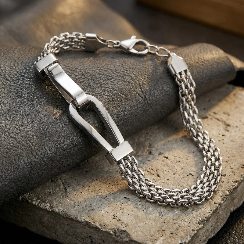 Hip-Hop Bracelet – Niche Design Horseshoe Curved Mesh Chain Stainless Steel Unisex