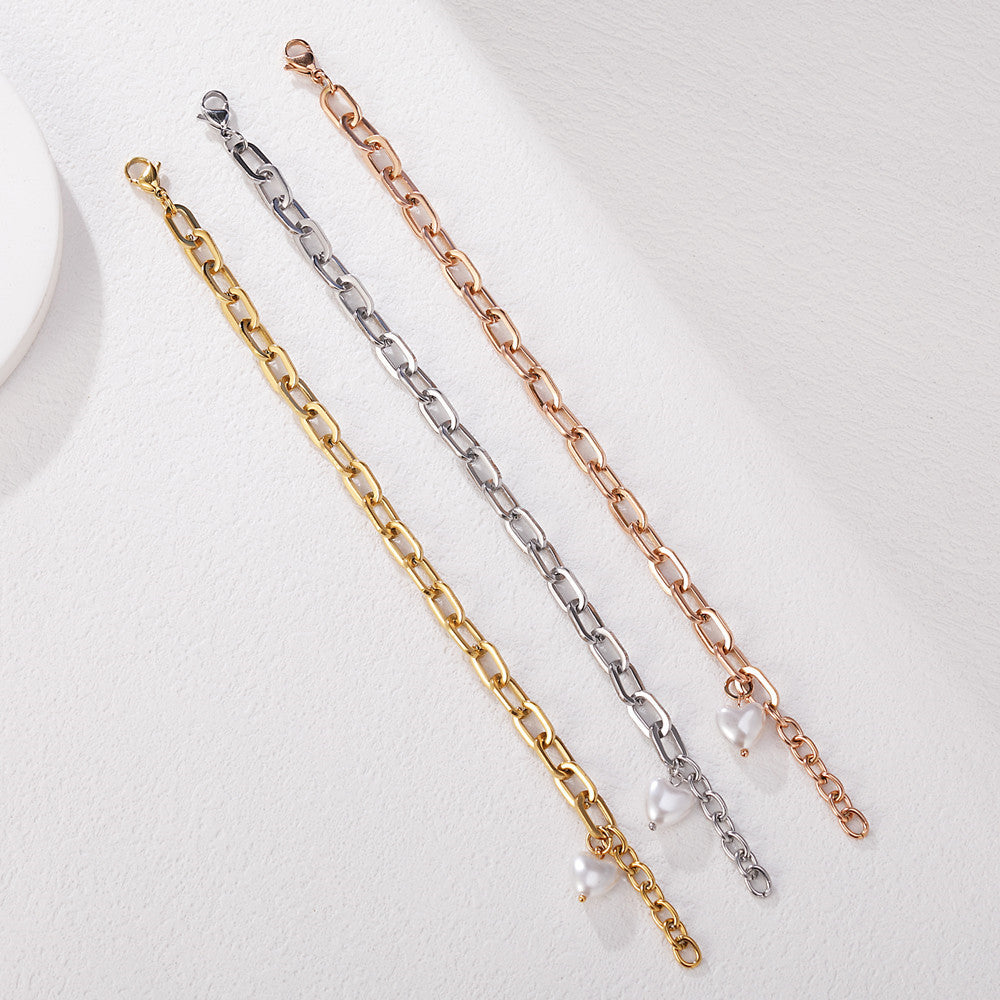 Planderful Titanium Steel Peach Heart Cuban Chain Bracelet For Women Elegant Statement Piece Fashion Accessory