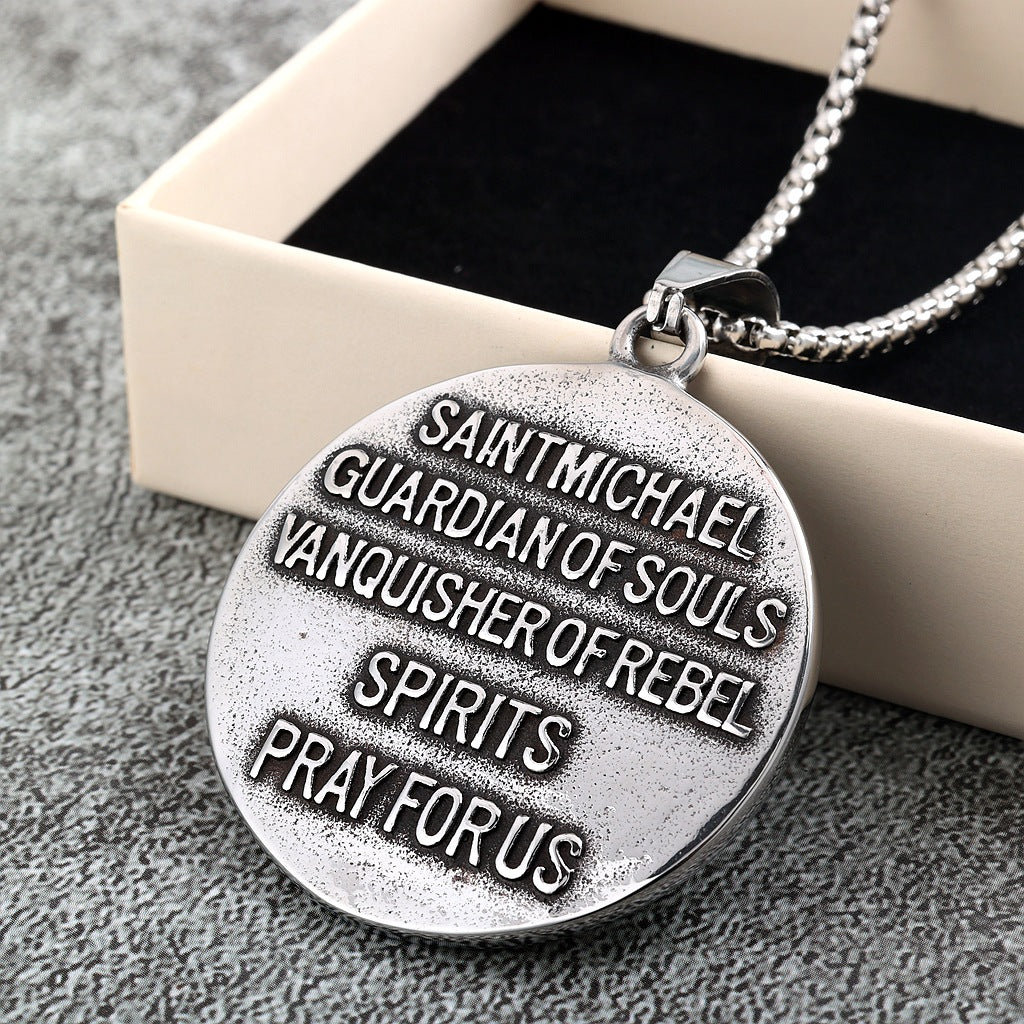 Vintage Angel Stainless Steel Men's Pendant Necklace
