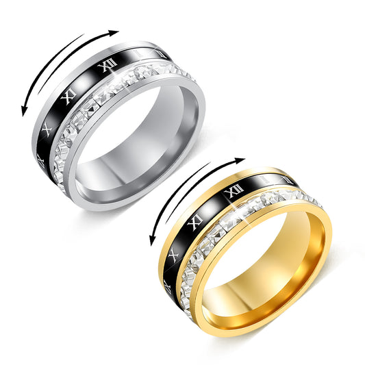 Planderful Titanium Steel Ring Inlaid Zircon Rotatable Decompression For Unisex Couple Jewelry
