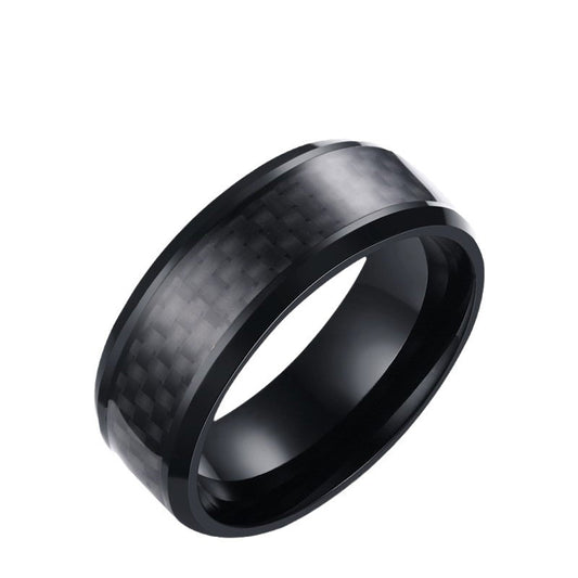 Men's Stainless Steel Ring 8MM Carbon Fiber Fashion Ring