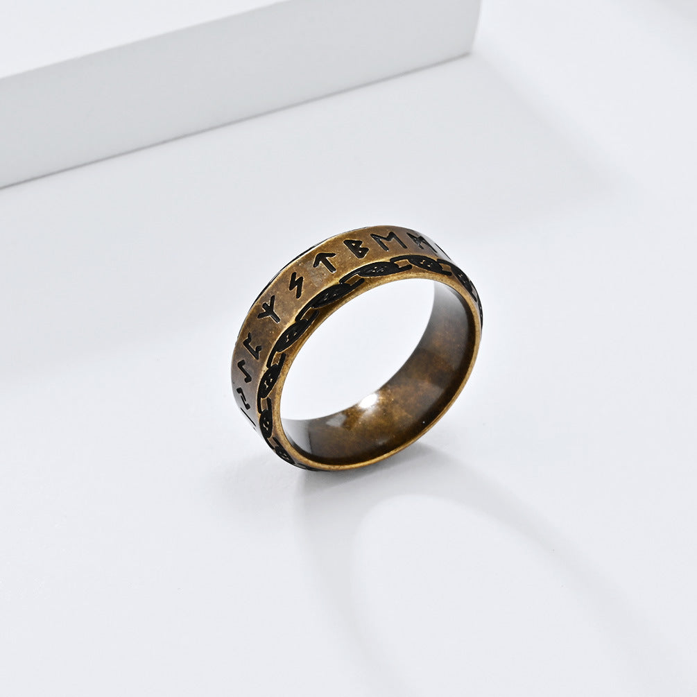 Nordic Retro Viking Text Titanium Steel Ring for Men