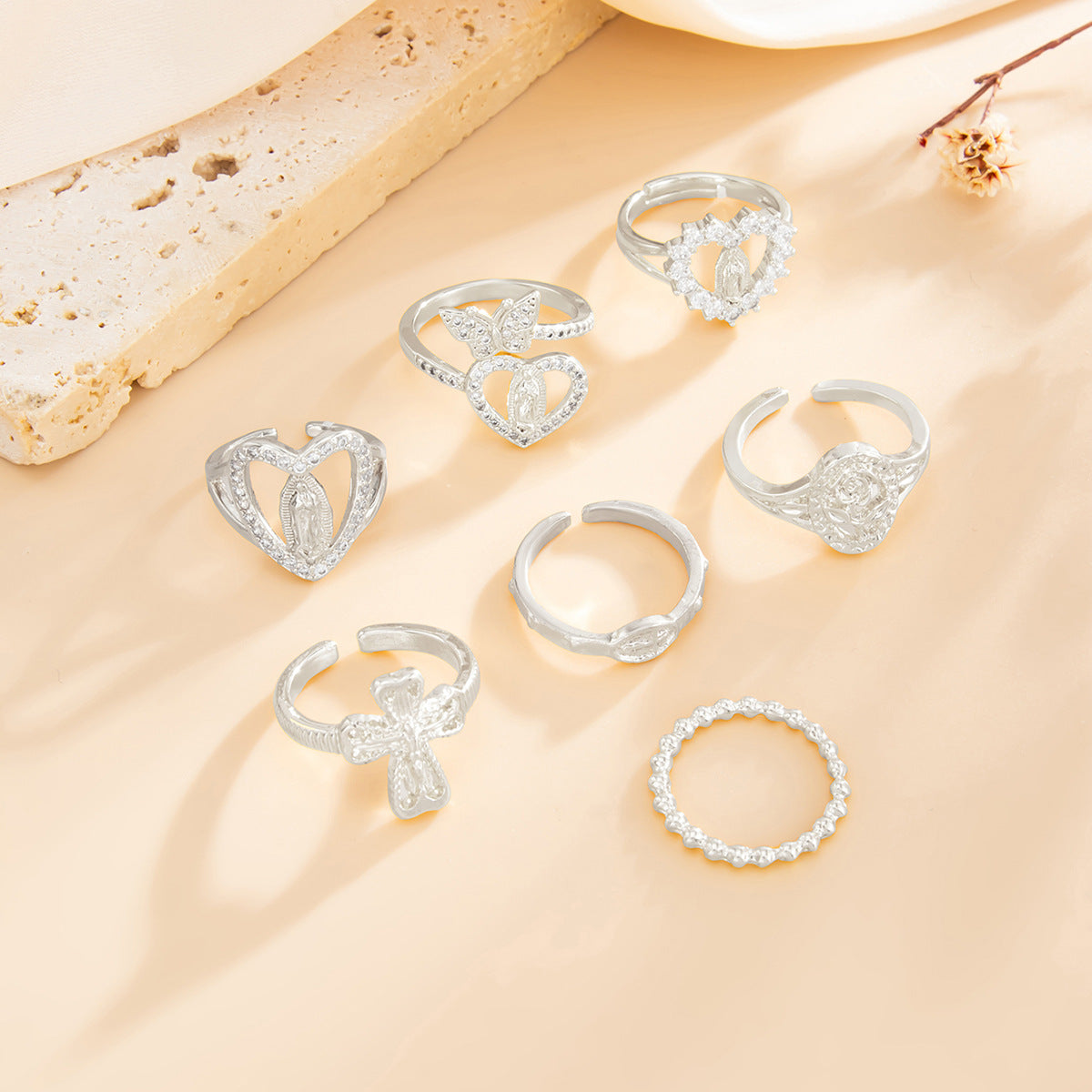 Planderful Cross Ring Set For Women Vienna Verve Zircon Inlaid Love Butterfly Jewelry Statement