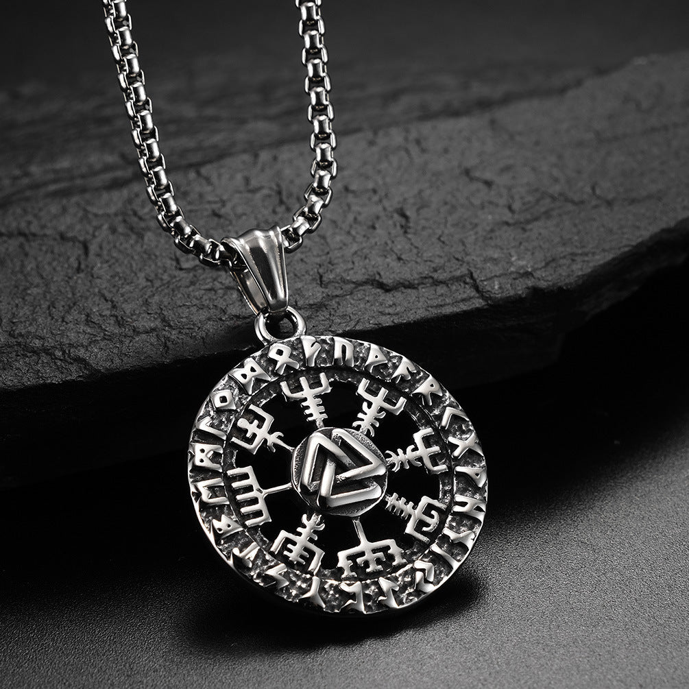 Nordic Viking Luhn Rune Stainless Steel Pendant Necklace for Men