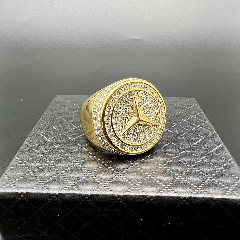 Planderful Everyday Genie Hip Hop Ring For Men Titanium Steel Gold Plated Rhinestone Luxury