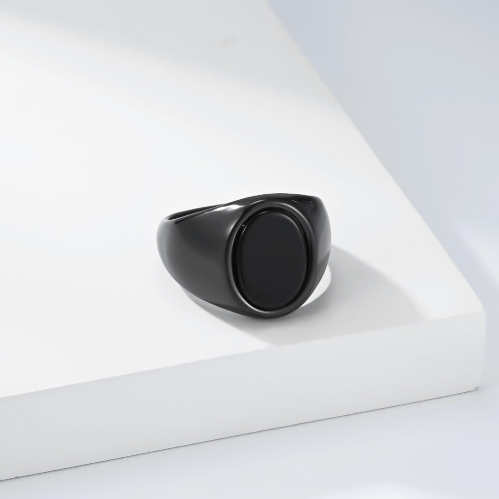 Stainless Steel Gemstone Geometric Black Ring