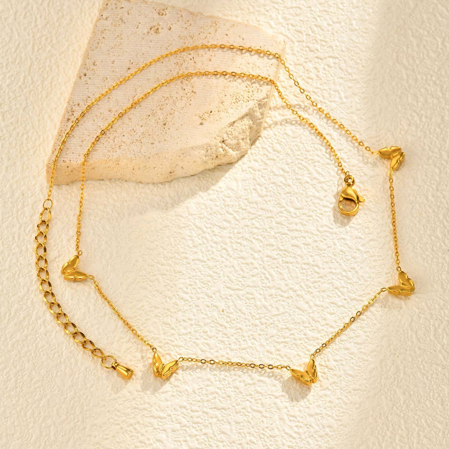 Stainless Steel Wind Delicate Sense Ladies Collarbone Chain Butterfly Necklace Gold