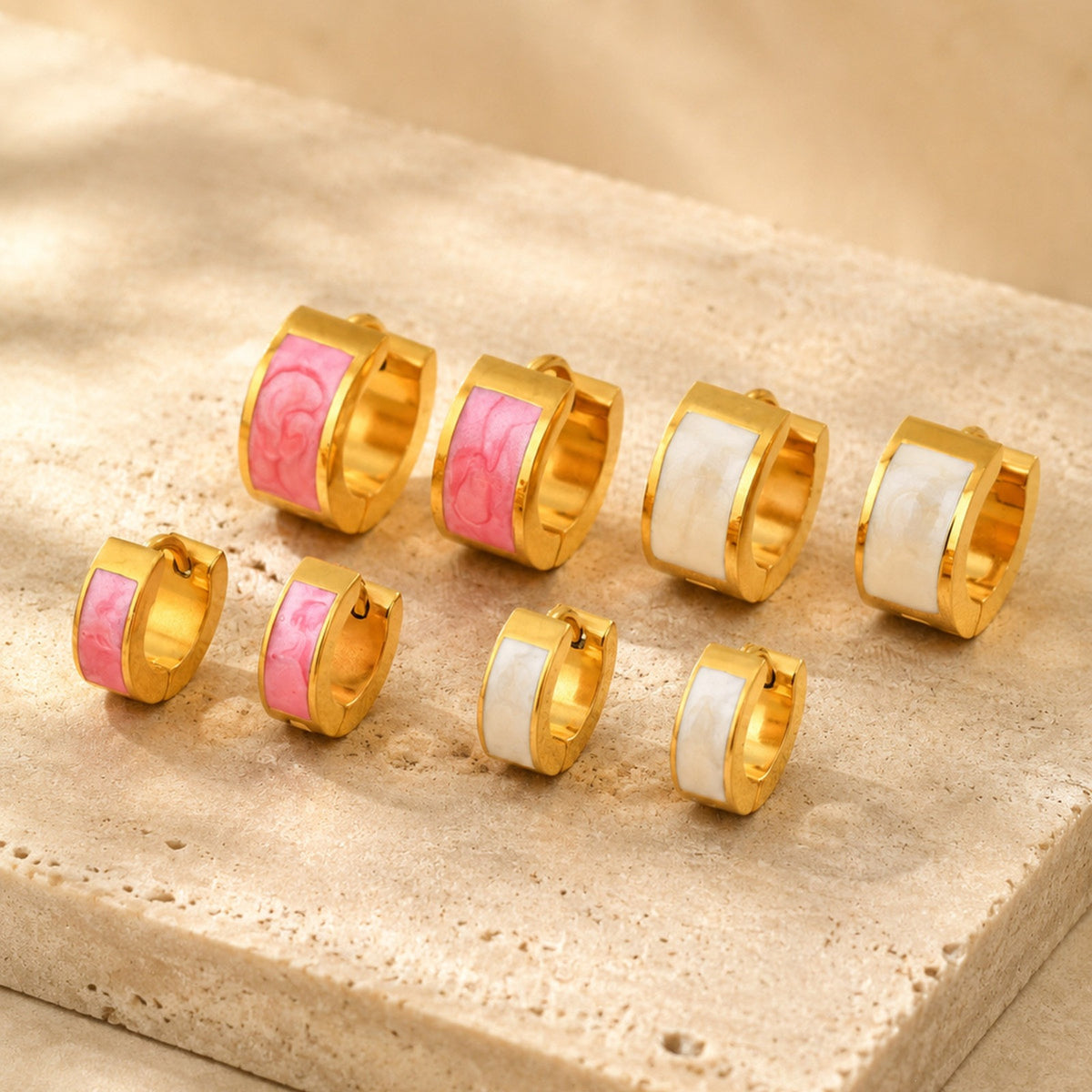 Gold-Tone Pearlescent Enamel Huggie Earrings