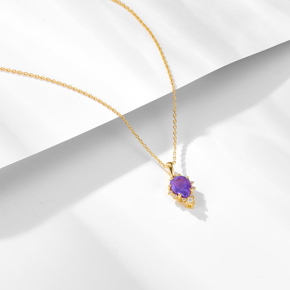 S925 Sterling Silver Natural Amethyst Pendant Necklace Japanese Necklace