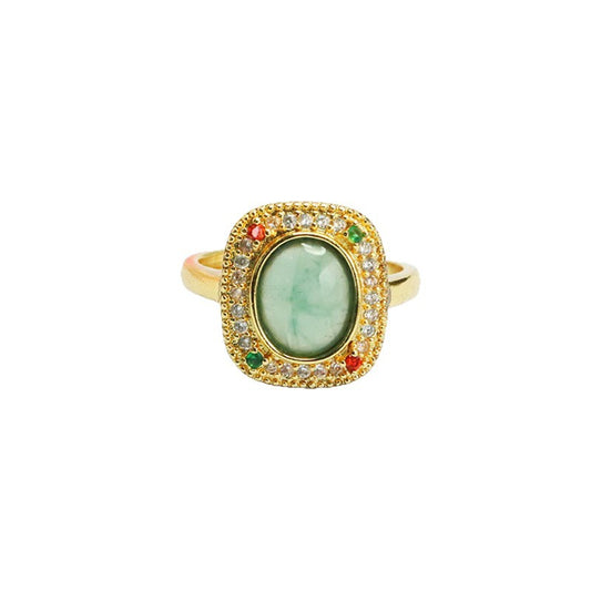 Blue-Water Jadeite Vintage Square Ring