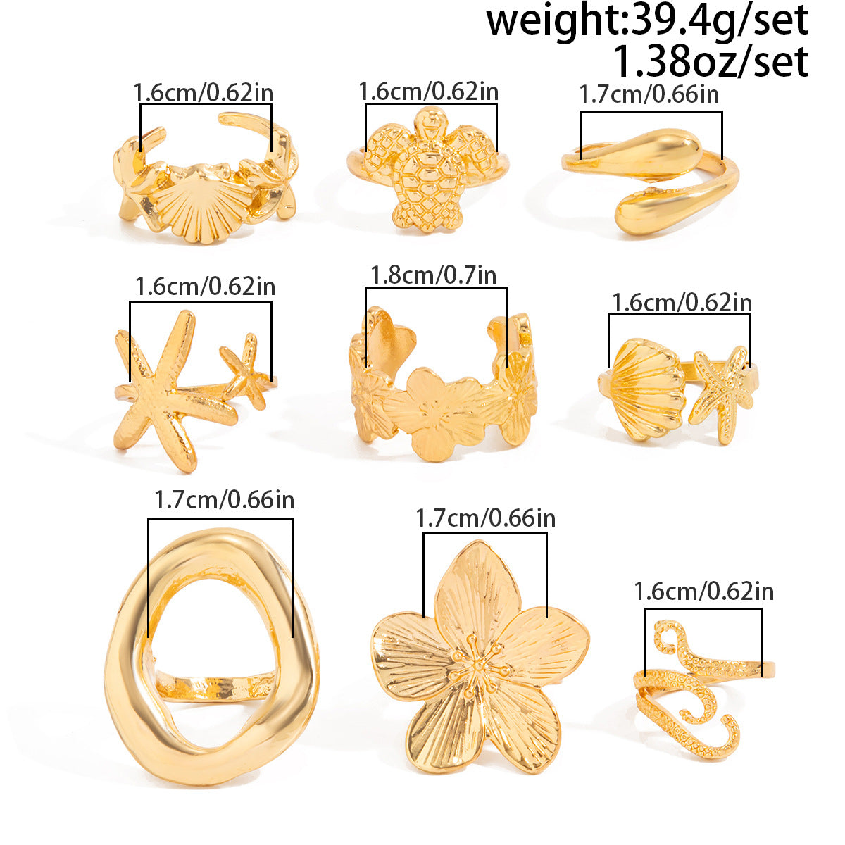 Sea Turtle Open Ring Set With Geometric Starfish Accents By Planderful Vienna Verve For Ocean Lovers