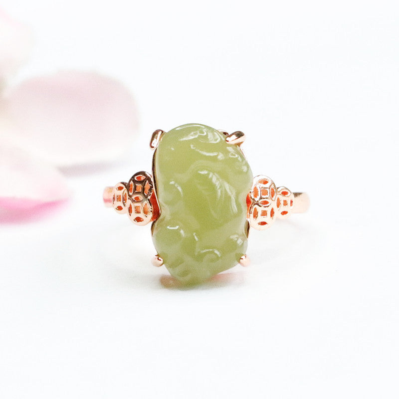 Hetian Jade Pixiu Coin Ring