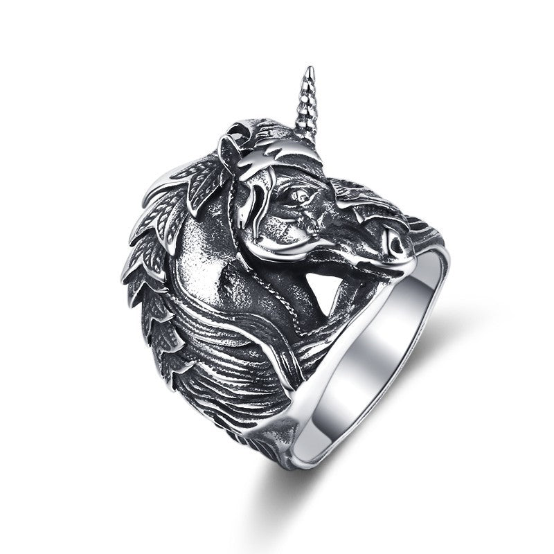 Titanium Steel Ring – Vintage Boys Jewelry Featuring Unicorn Retro Design and Everyday Durability