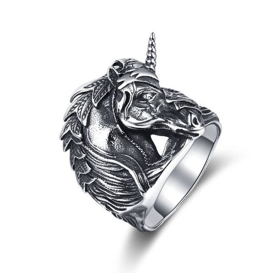 Titanium Steel Ring – Vintage Boys Jewelry Featuring Unicorn Retro Design and Everyday Durability